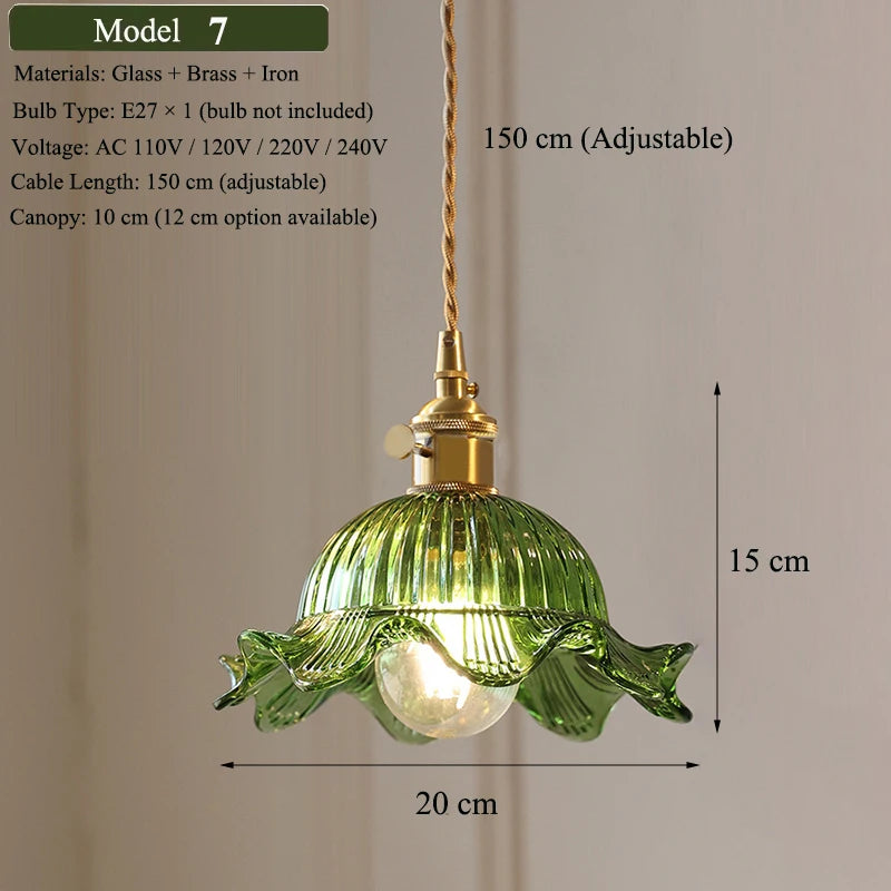 Pendente Nórdico Vidro Verde — Luminária de Latão para Cozinha e Sala de Jantar