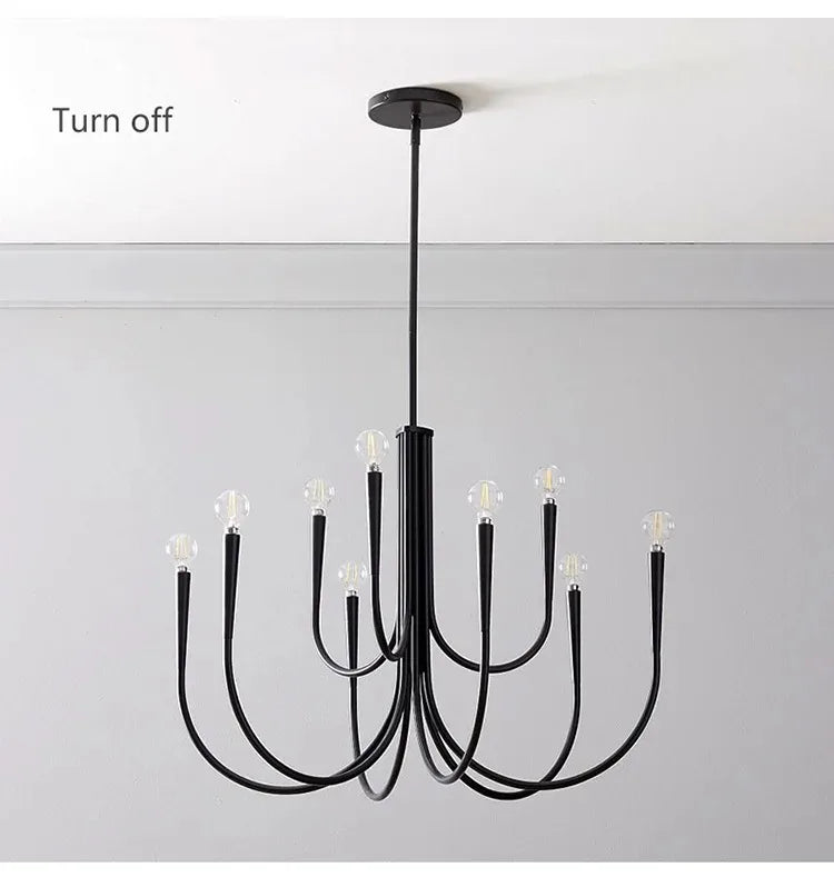 Lustre de Vela Pendente Preto Estilo Francês — Luminária de Luxo para Sala de Estar