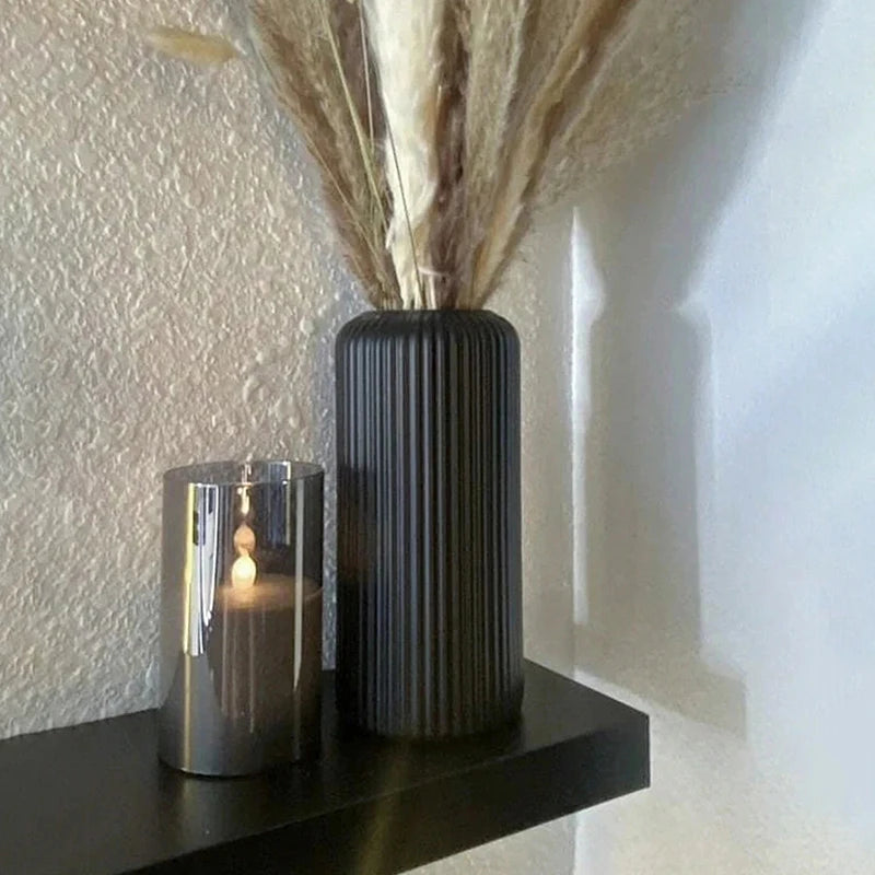 Vaso Plástico Listrado Estilo Cerâmica — Criativo para Arranjos Florais e Decoração