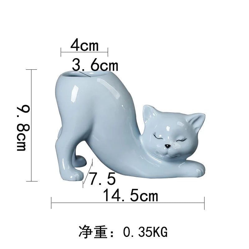 Vaso Cerâmica Gato Cartoon Fofo — Porta-Suculentas e Flores para Decoração