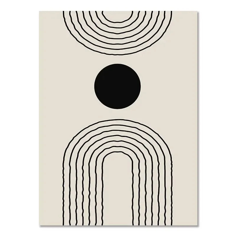 Quadro Decorativo Geométrico Boho Preto e Bege — Arte Abstrata para Sala