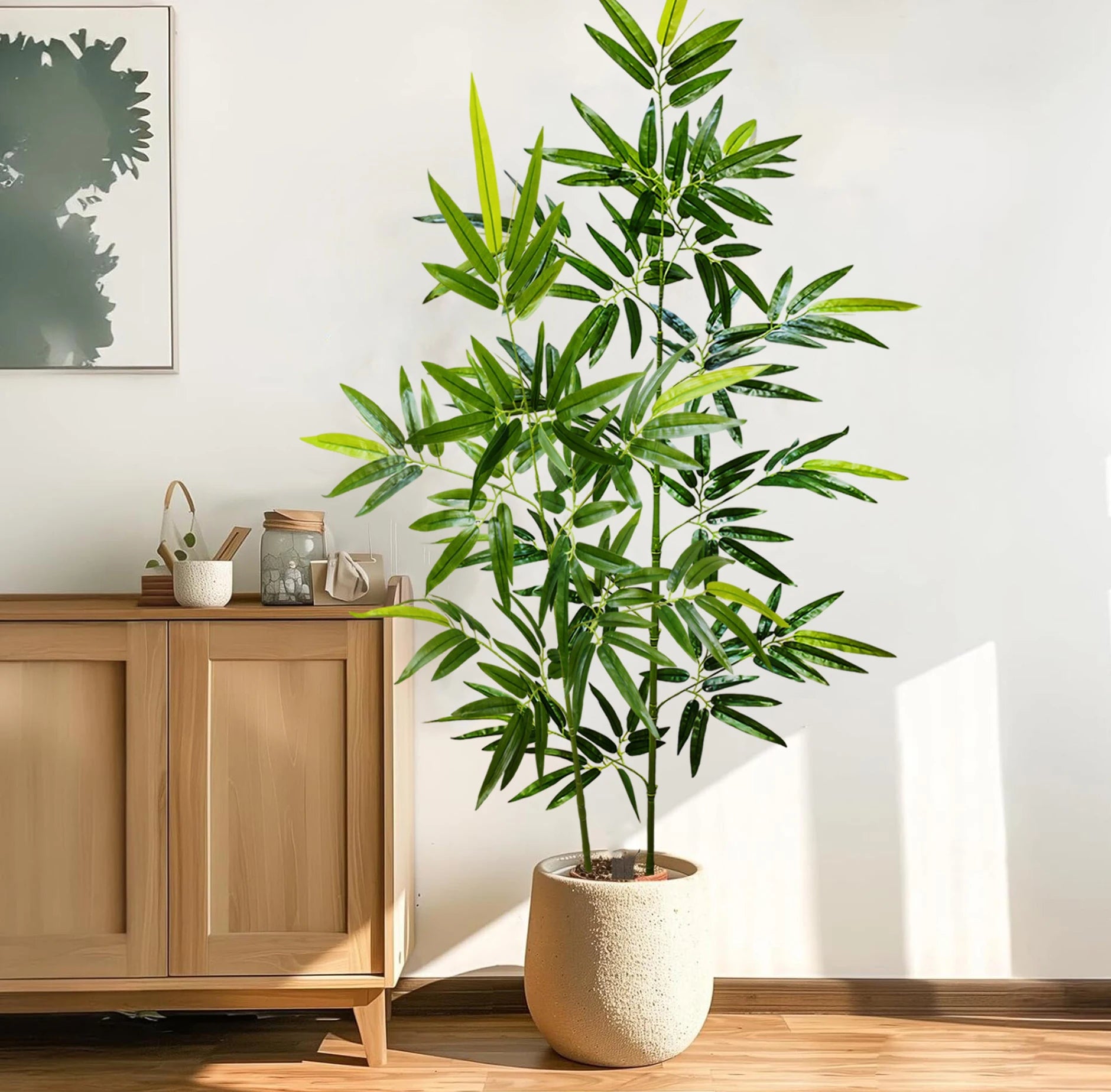 Bambu e Monstera Artificial 100 a 180cm — Exuberância Tropical Permanente para Jardim e Casa