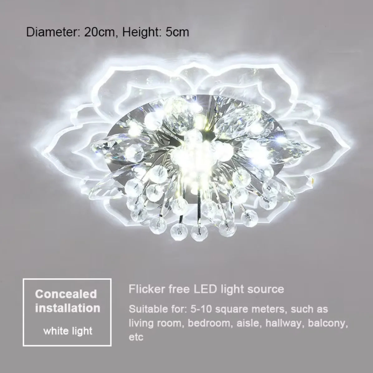 Lustre de Cristal Flor LED — Luminária de Teto para Sala, Quarto e Corredor