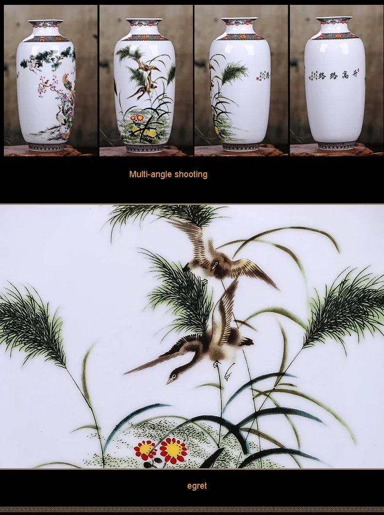 Vaso Cerâmica Jingdezhen Tradicional Chinês — Para Flores e Decoração de Sala