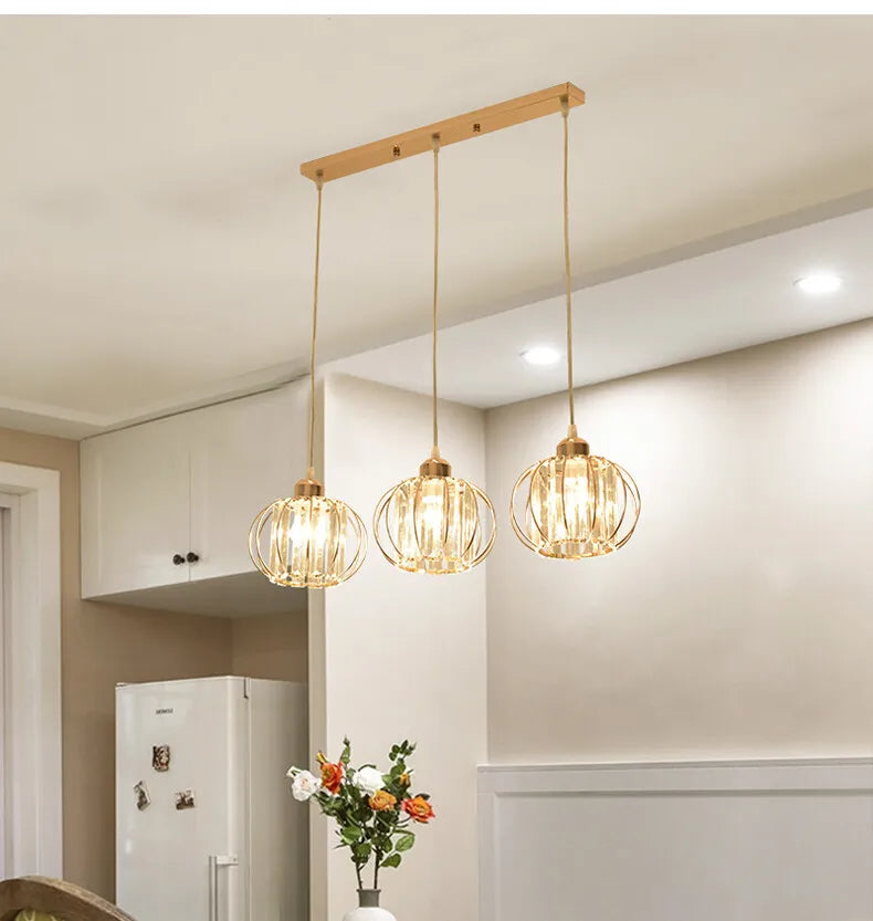 Lustre de Cristal LED Pendente — Luminária Nórdica Preta para Sala de Jantar