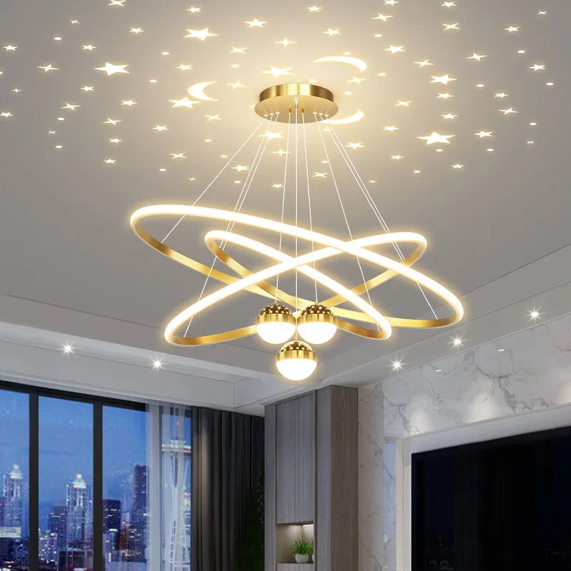 Pendente LED Circular Nórdico — Lustre Preto e Dourado para Sala, Cozinha e Quarto