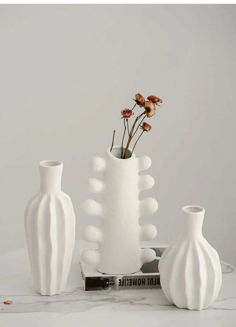 Vaso Cerâmica Sem Esmalte CAPIRON — Branco Boho Nórdico para Flores Secas e Casamento