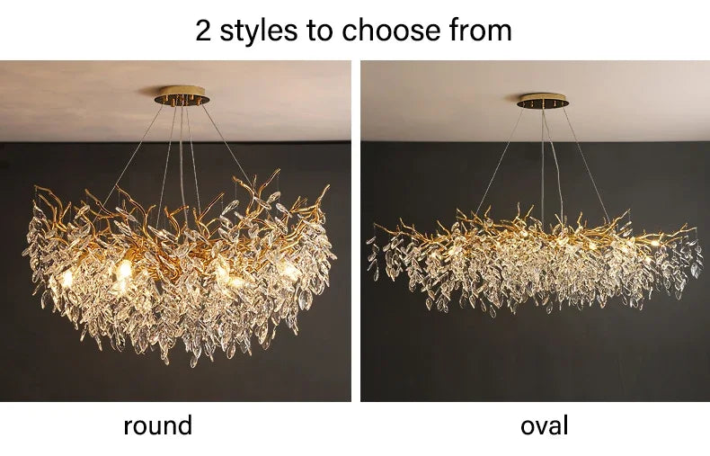 Lustre de Cristal Dourado LED — Pendente de Luxo para Sala