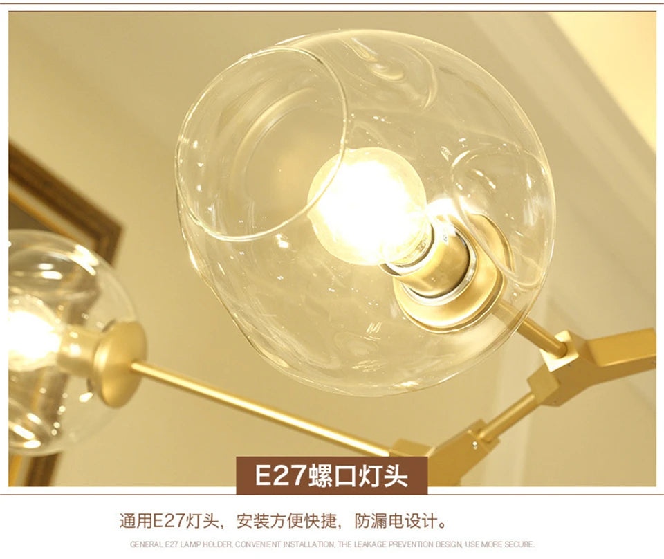 Lustre de Vidro Nórdico Molecular LED — Pendente Moderno para Sala e Cozinha