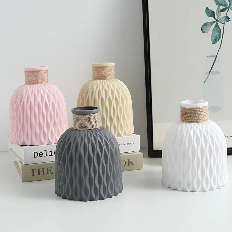 Vaso Plástico Estilo Cerâmica Trançado Abacaxi — Arranjo Floral Criativo Decoração