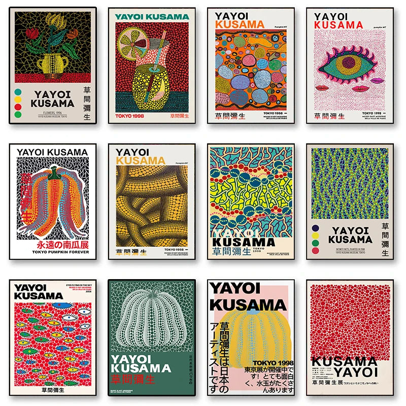 Quadro Decorativo Aboboras e Flores Yayoi Kusama — Arte Abstrata para Sala