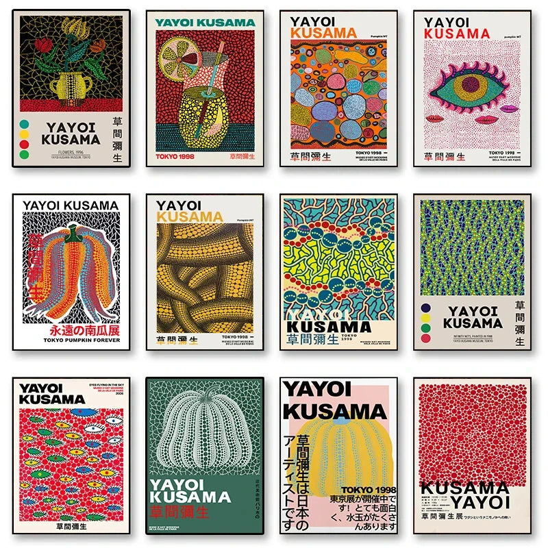 Quadro Decorativo Aboboras e Flores Yayoi Kusama — Arte Abstrata para Sala