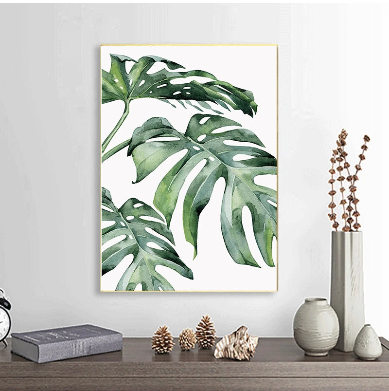Quadro Decorativo Plantas Tropicais Folhas Verdes — Arte Escandinava Moderna para Sala