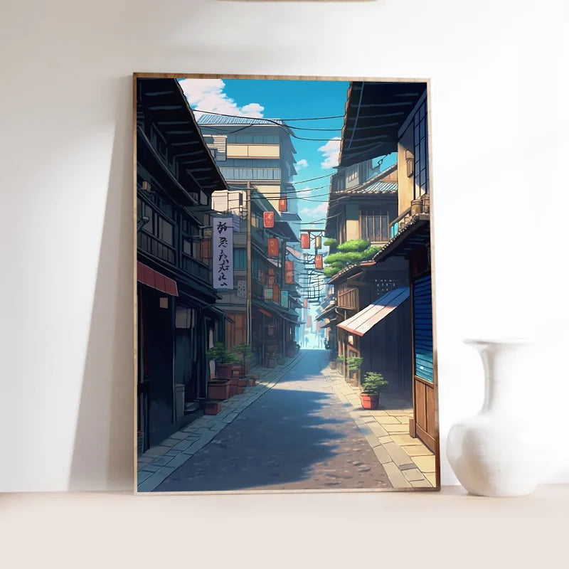 Quadro Decorativo Rua Japonesa Estilo Mangá — Arte Noturna para Sala e Café