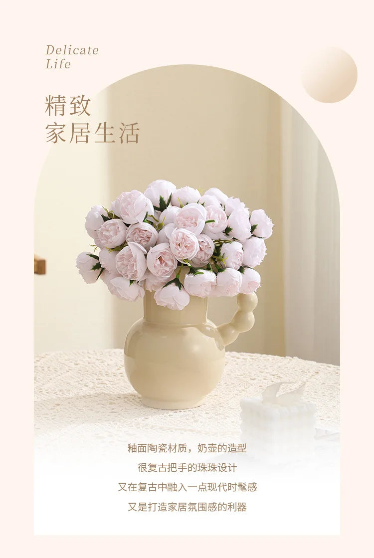 Vaso de Cerâmica Moderno com Alça — Vaso para Arranjos de Flores em Sala