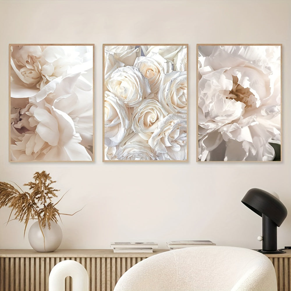 Kit 3 Quadros Canvas Flores Minimalistas — Arte Botânica Poster para Sala e Quarto