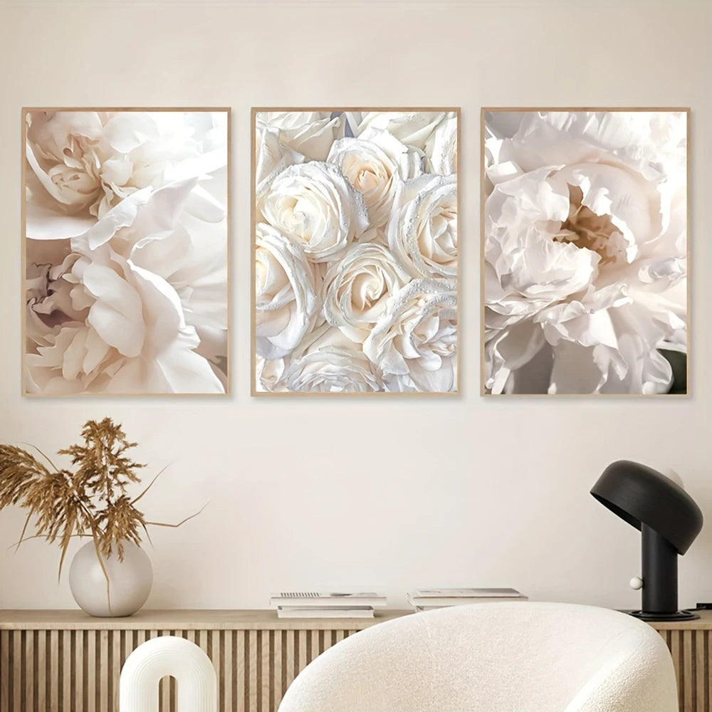 Kit 3 Quadros Canvas Flores Minimalistas — Arte Botânica Poster para Sala e Quarto