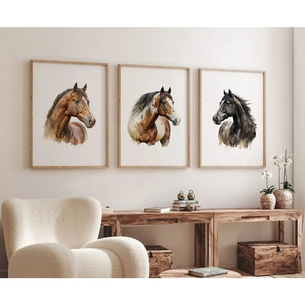 Quadro Canvas Cavalo Minimalista Preto e Marrom — Arte Animal para Sala e Quarto
