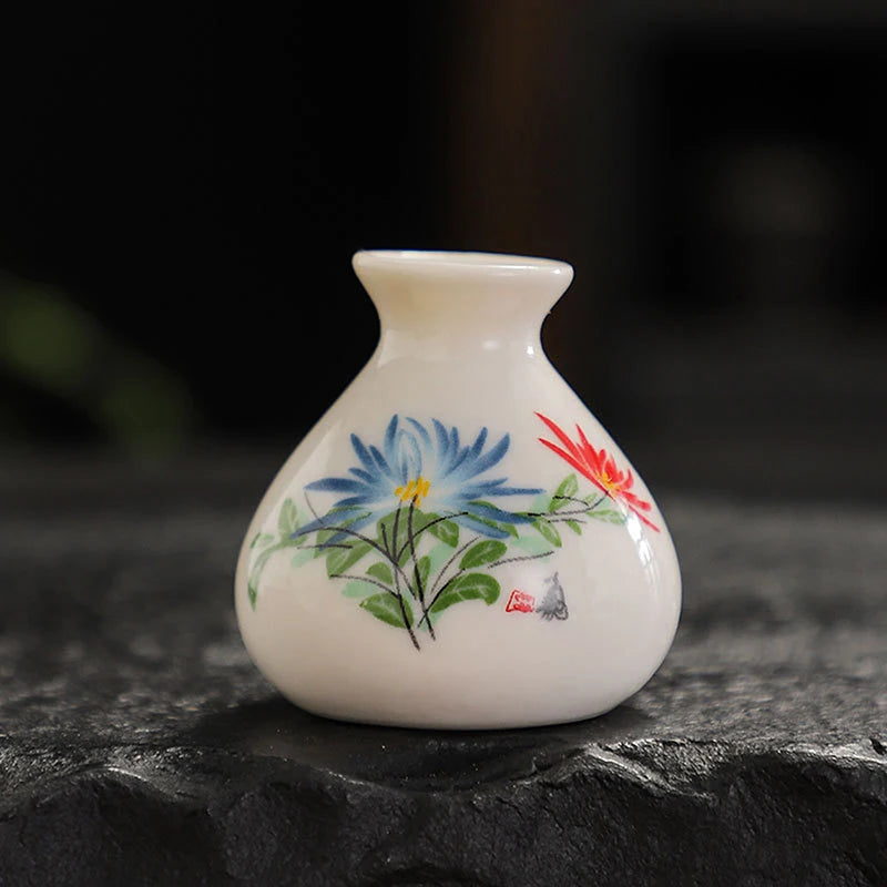 Vaso Cerâmica Mini Chinês Retrô — Porta-Palito e Porta-Hastes Decorativo
