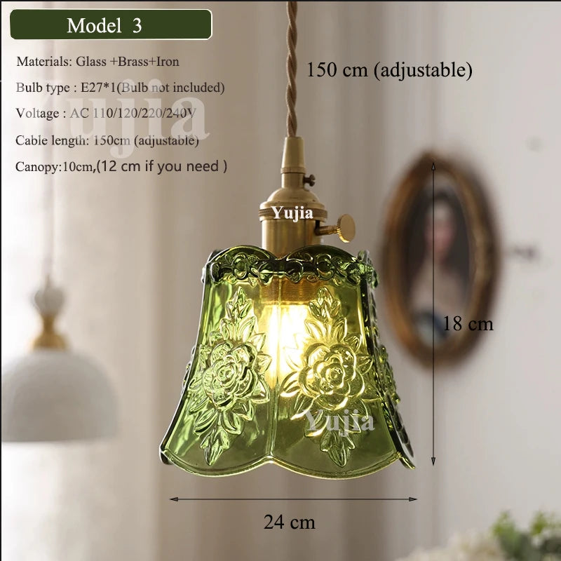 Pendente Nórdico Vidro Verde — Luminária de Latão para Cozinha e Sala de Jantar
