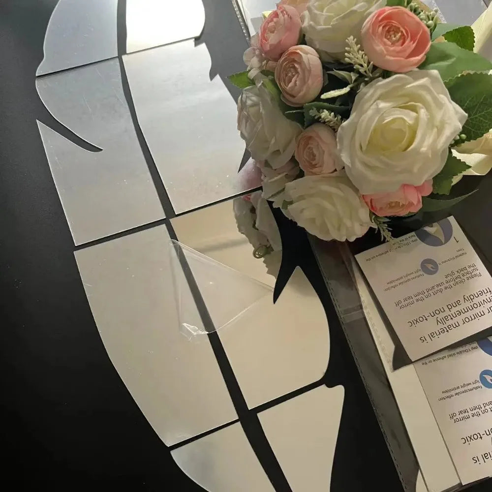 Adesivo de Parede 3D Penas Dançantes com Espelho — Decoração Elegante para Sala e Quarto