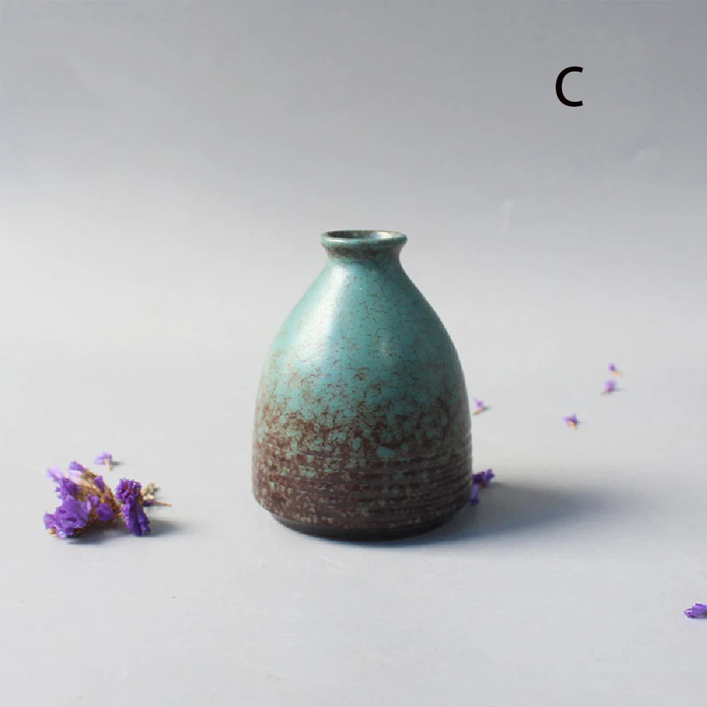 Vaso Cerâmica Pequeno Preto Rústico Japonês — Decoração Minimalista de Mesa