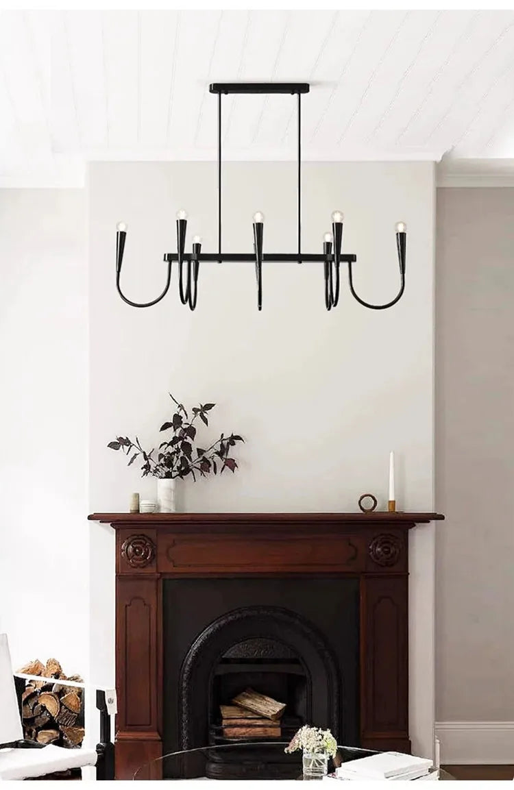 Lustre de Vela Pendente Preto Estilo Francês — Luminária de Luxo para Sala de Estar