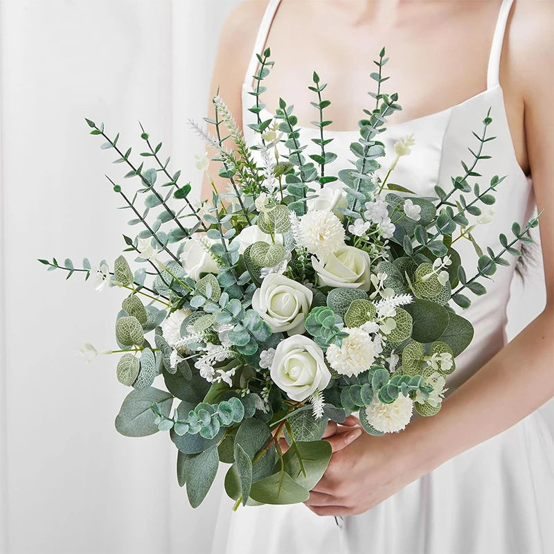 Ramos Artificiais de Eucalipto com Folhas Prateadas — Buquê para Casamento e Decoração