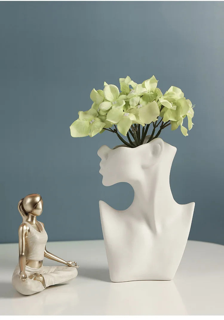 Vaso Cerâmica Corpo Feminino Arte Moderna Nórdico — Decorativo para Flores e Sala