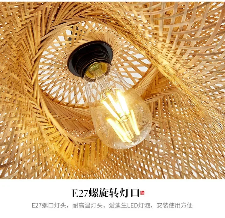 Pendente de Bambu Tecido a Mao — Luminaria Artesanal Boho