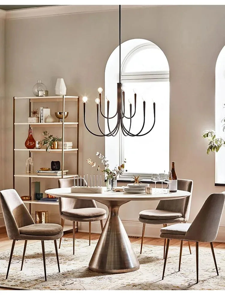 Lustre de Vela Pendente Preto Estilo Francês — Luminária de Luxo para Sala de Estar