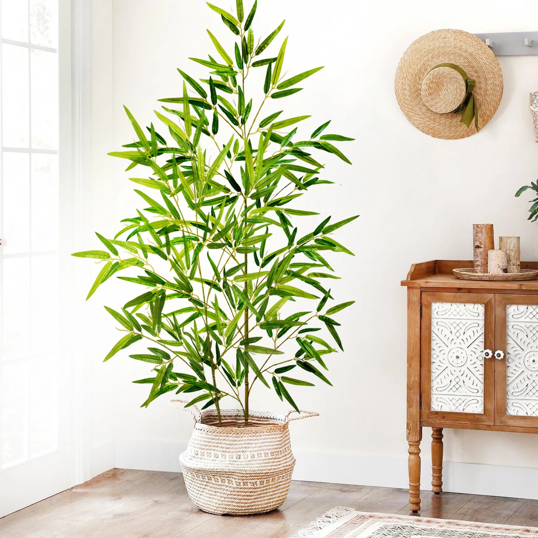 Bambu e Monstera Artificial 100 a 180cm — Exuberância Tropical Permanente para Jardim e Casa