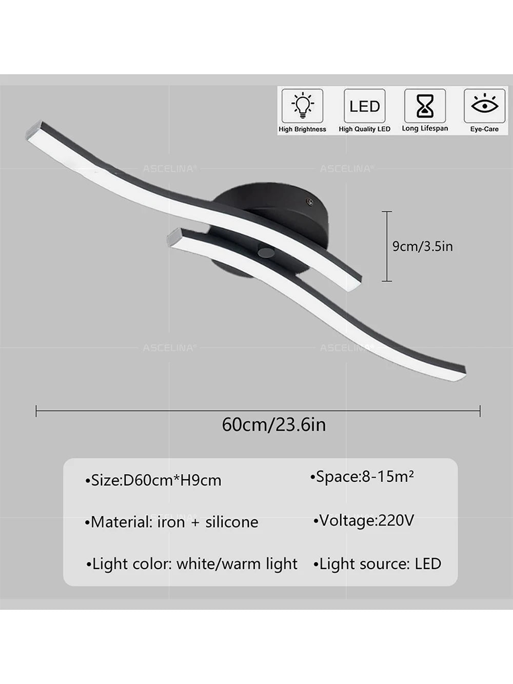 Luminária de Teto LED Onda — Lustre Decorativo para Sala, Quarto e Corredor