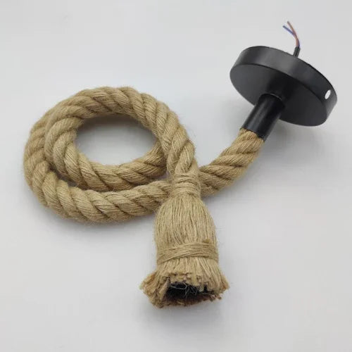 Pendente de Corda de Sisal Vintage Estilo Americano — Lustre Industrial Trançado para Bar e Sala