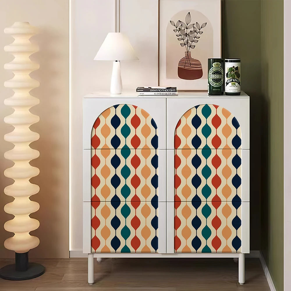 Papel de Parede PVC Ondas Coloridas Retrô Boho Autocolante — Para Cozinha e Banheiro