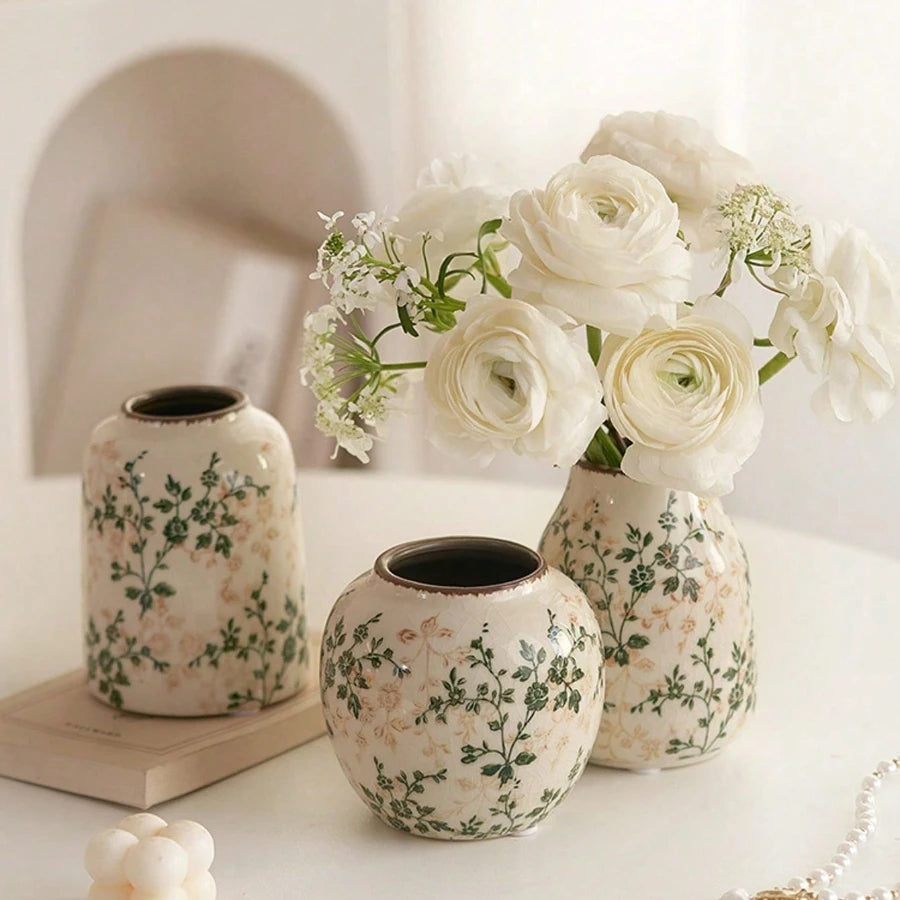 Vaso Cerâmica Rachado Gelo Artesanal Boho — Para Flores Frescas e Secas Sala e Escritório