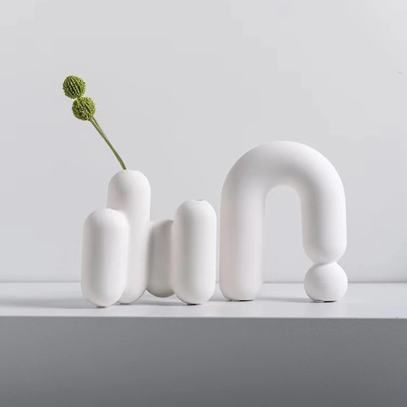 Vaso Cerâmica Branco Nórdico para Flores Artificiais — Figurine Decorativa para Sala
