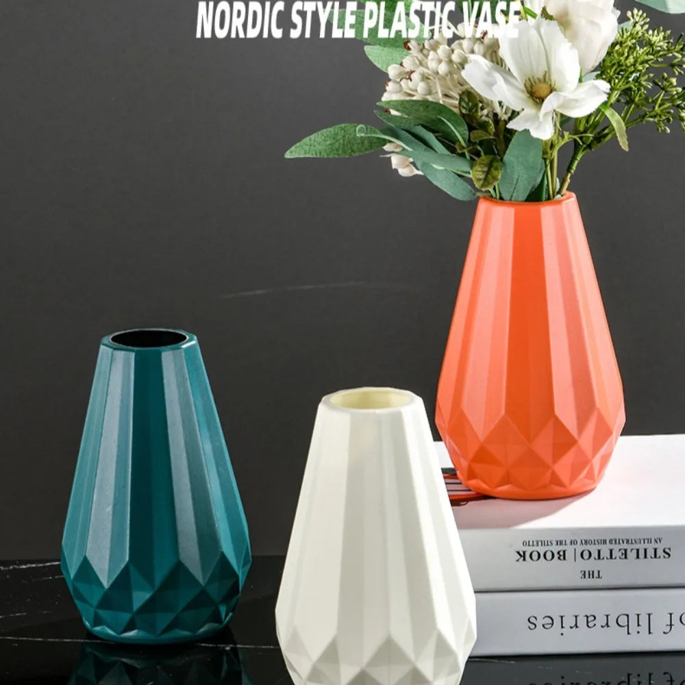 Vaso Plástico Estilo Cerâmica Diamante Nórdico — Para Arranjos Florais e Sala