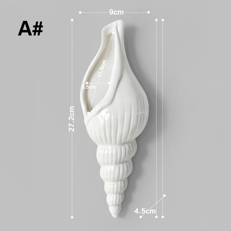 Vaso Cerâmica Branco Formato Concha do Mar — Pendurado na Parede Decoração Moderna