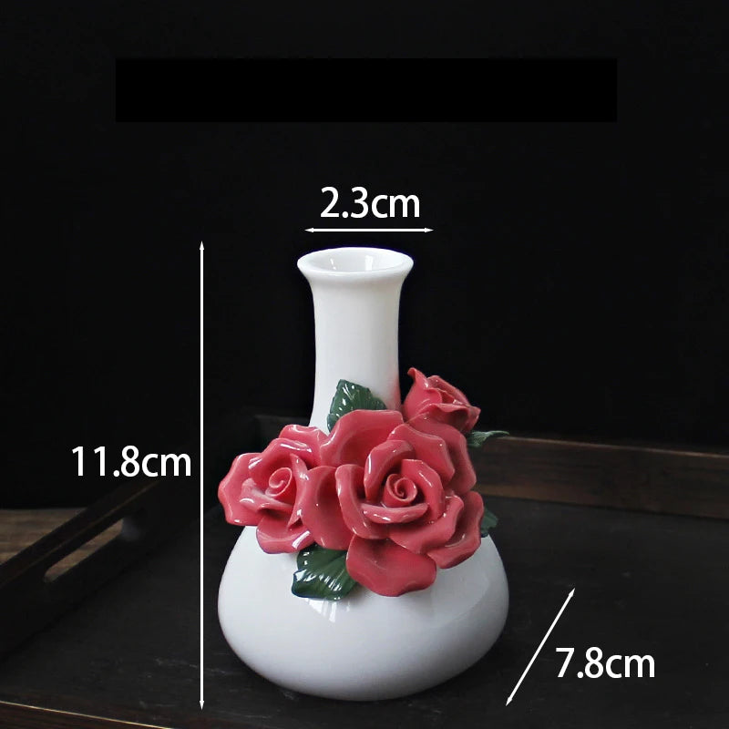 Vaso Decorativo de Cerâmica Pintado à Mão — Mini Vaso com Flores Secas para Mesa