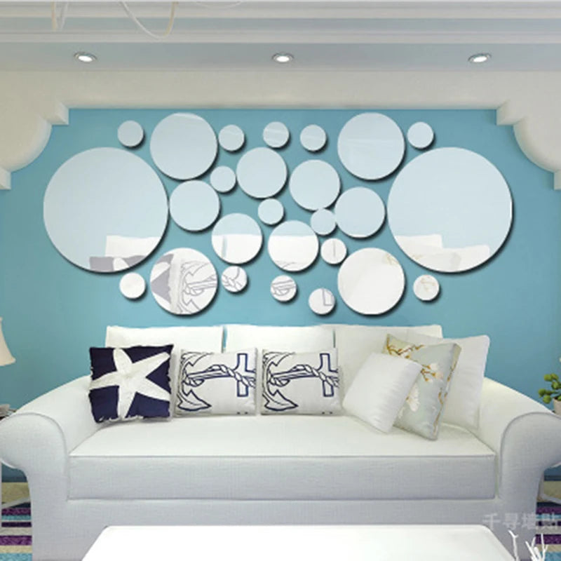Adesivo Espelho Redondo Acrílico 26 Peças DIY — Decoração para Sala, Quarto e Banheiro