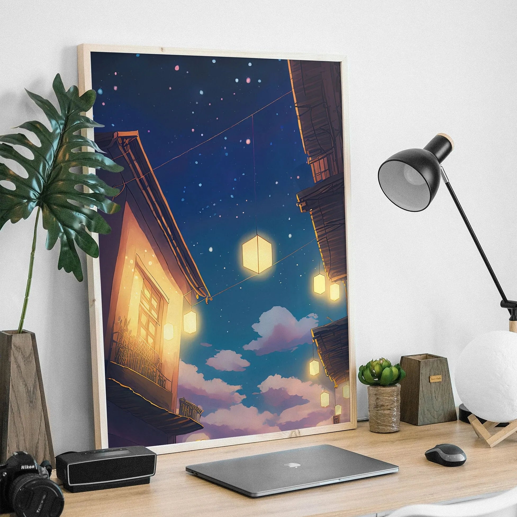 Quadro Decorativo Rua Japonesa Estilo Mangá — Arte Noturna para Sala e Café