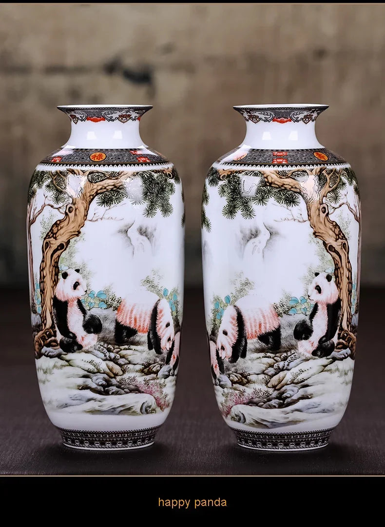 Vaso Cerâmica Jingdezhen Tradicional Chinês — Para Flores e Decoração de Sala