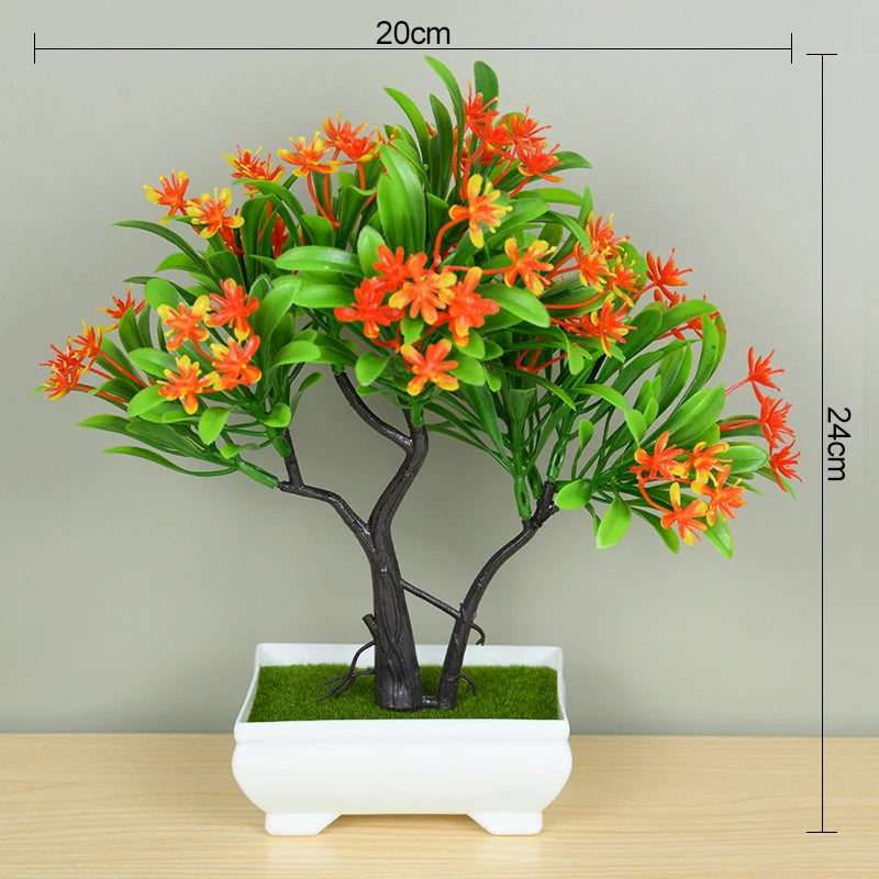 Bonsai Artificial com Vaso e Flores — Mini Árvore Decorativa para Mesa e Escritório