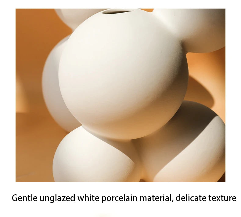 Vaso Cerâmica Branco Nórdico para Flores Artificiais — Figurine Decorativa para Sala