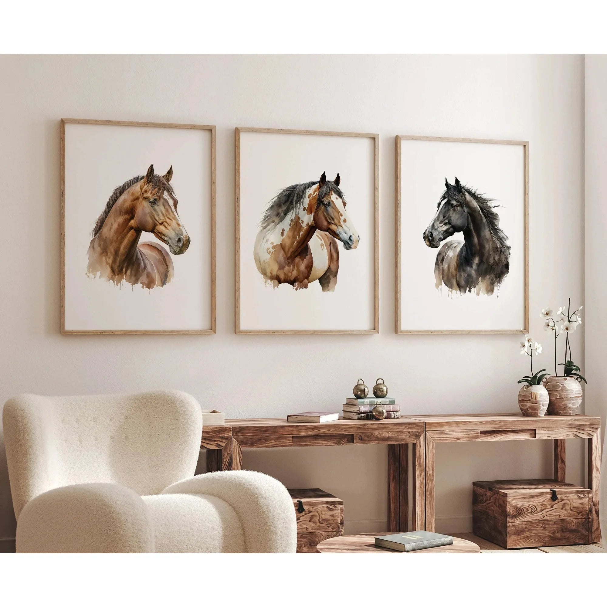 Quadro Canvas Cavalo Minimalista Preto e Marrom — Arte Animal para Sala e Quarto