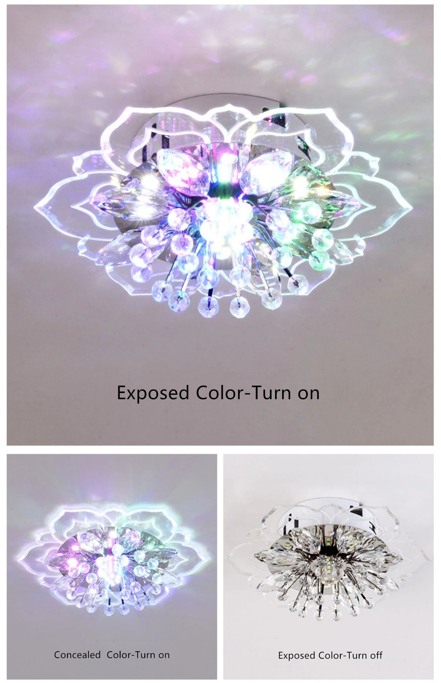 Lustre de Cristal Flor LED — Luminária de Teto para Sala, Quarto e Corredor