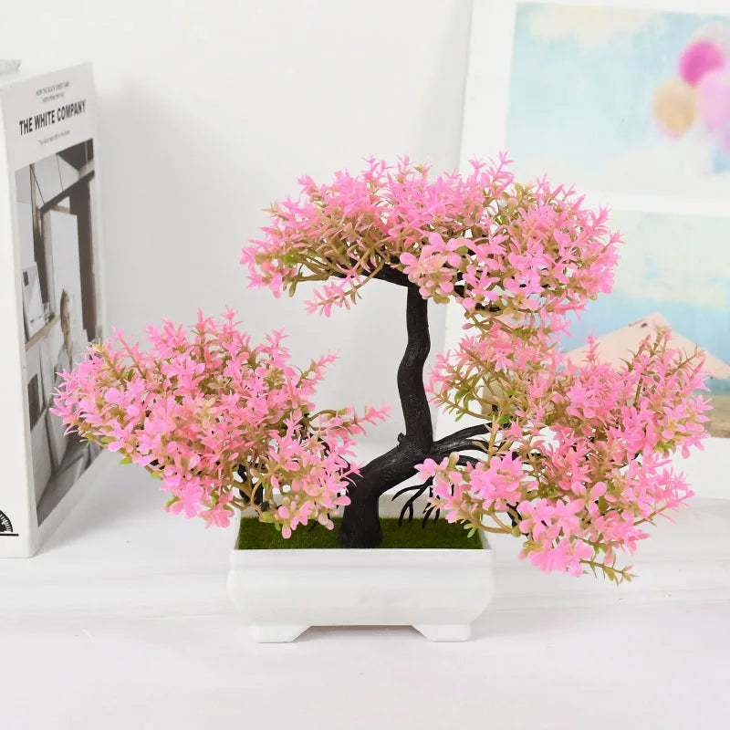 Bonsai Artificial com Vaso e Flores — Mini Árvore Decorativa para Mesa e Escritório