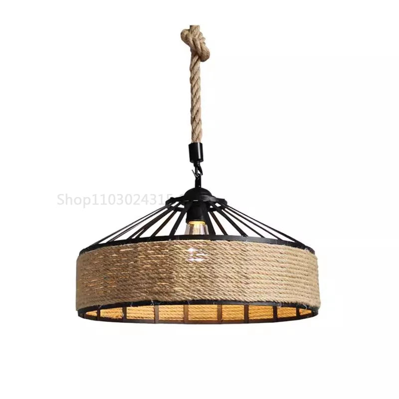 Lustre Pendente de Corda de Sisal — Luminária Industrial Retrô para Sala de Jantar
