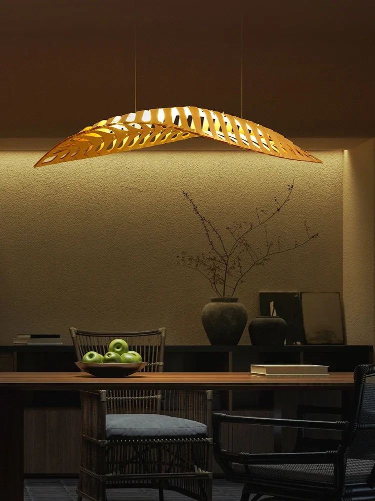 Lustre de Madeira Estilo Wabi Sabi — Pendente LED para Sala, Bar e Café